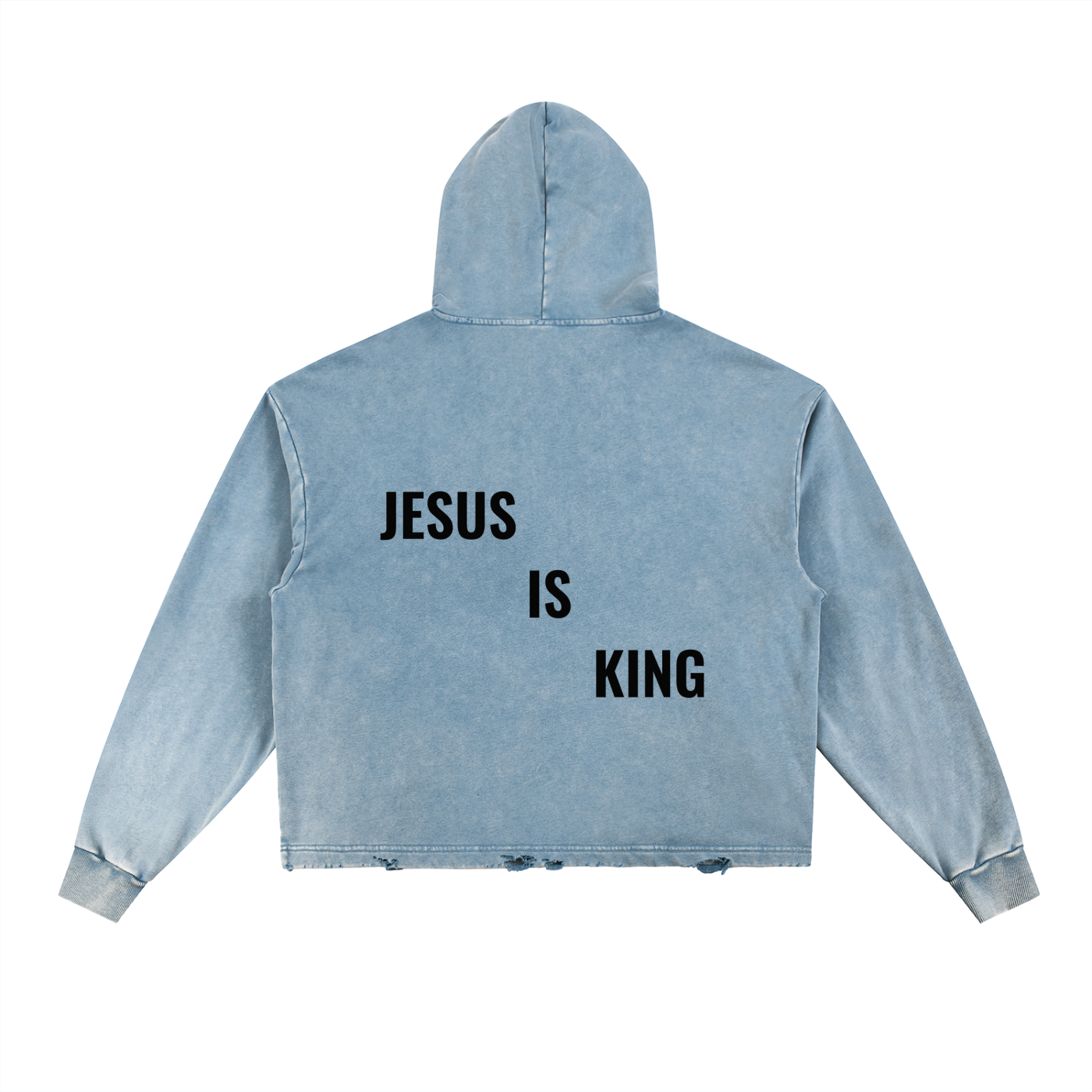 Vintage Washed Frayed-Hem Hoodie- BYST X JESUS IS KING