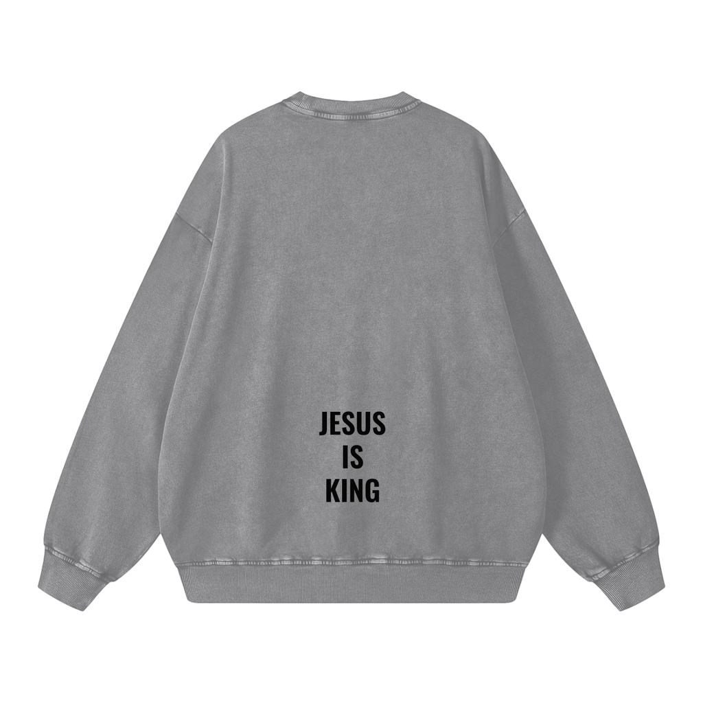 Snow Washed Oversized Sweatshirt- BYST X JESUS IS KING