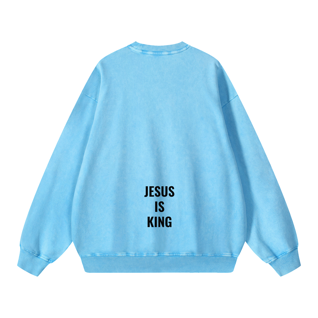 Snow Washed Oversized Sweatshirt- BYST X JESUS IS KING