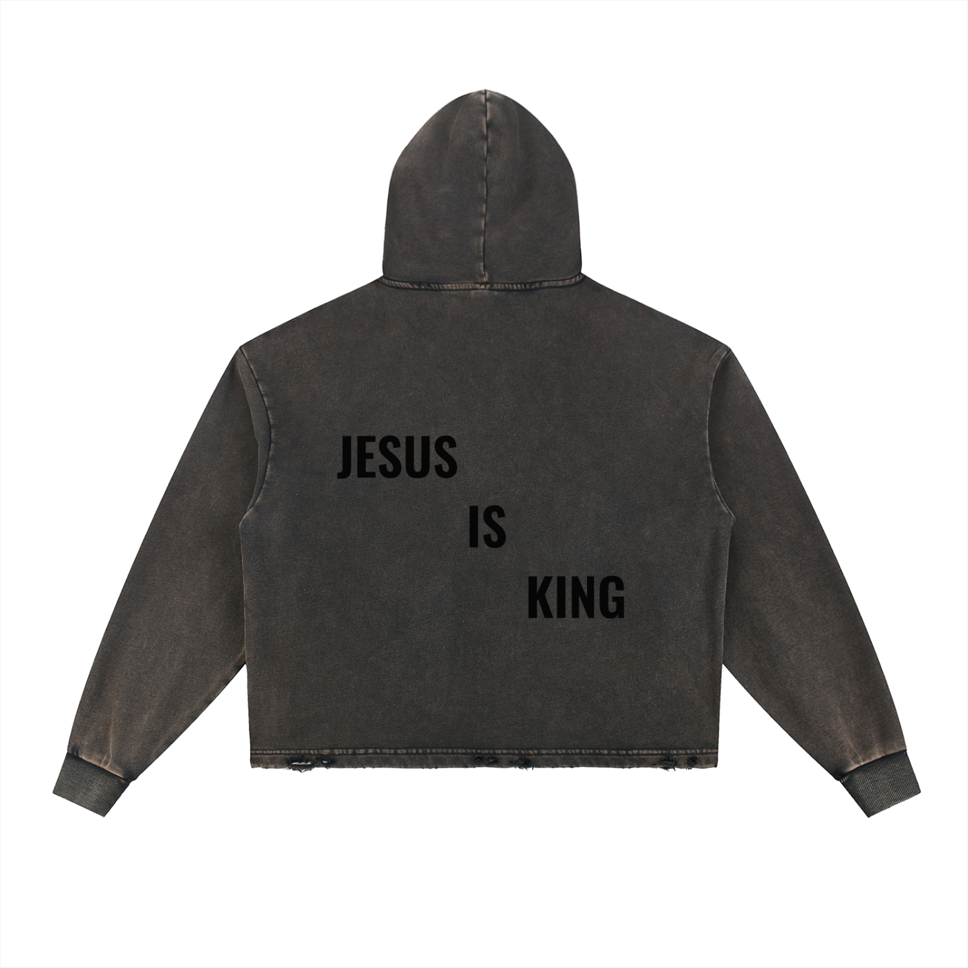 Vintage Washed Frayed-Hem Hoodie- BYST X JESUS IS KING