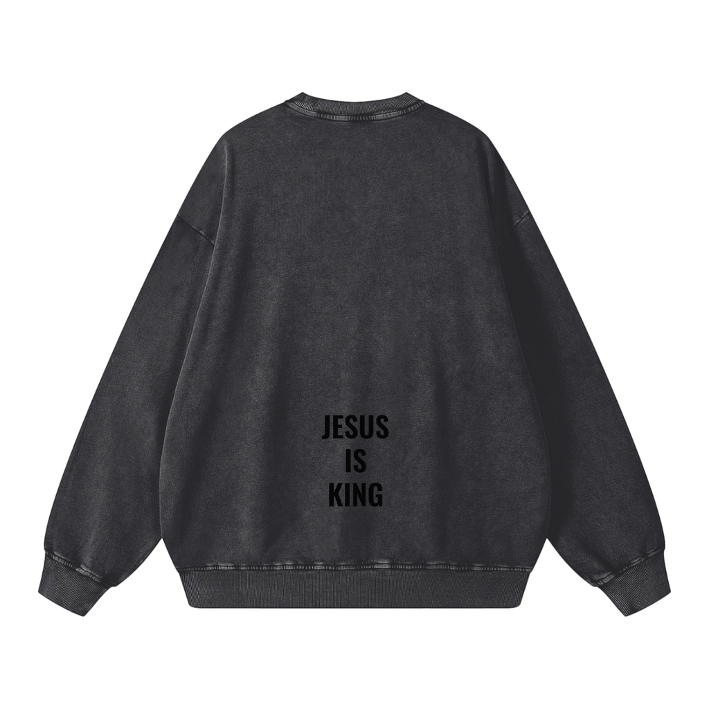 Snow Washed Oversized Sweatshirt- BYST X JESUS IS KING