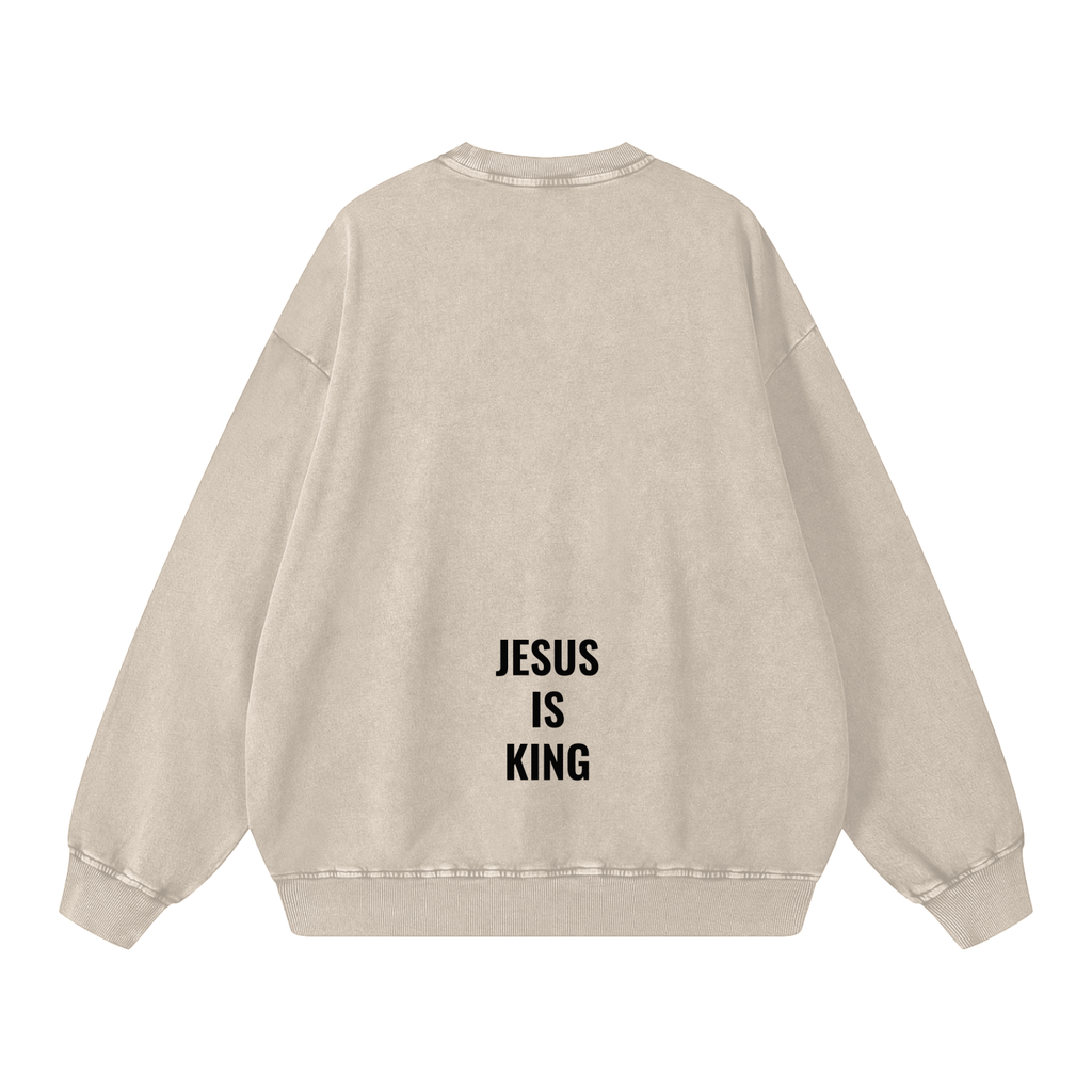 Snow Washed Oversized Sweatshirt- BYST X JESUS IS KING